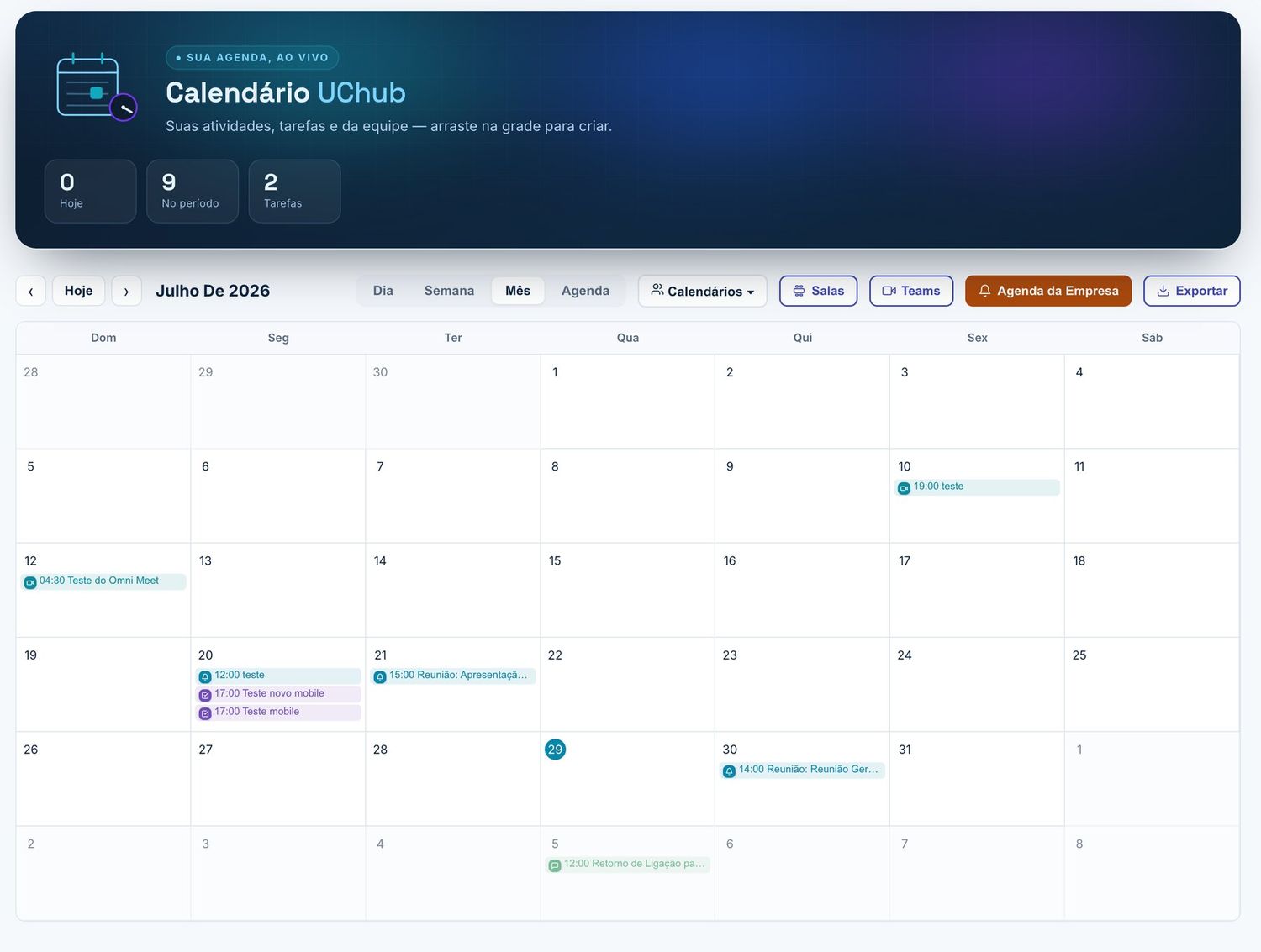 Agenda de reservas integrada ao Calendário